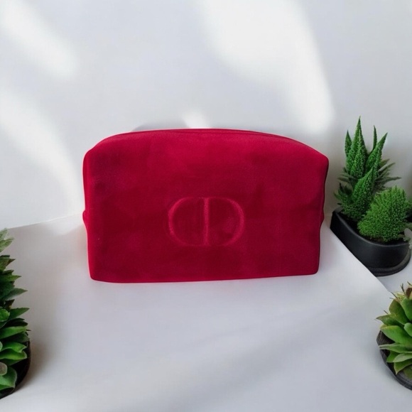 DIOR Cranberry Red Velvet Cosmetics Makeup Pouch Bag Original Box New - Picture 2 of 7